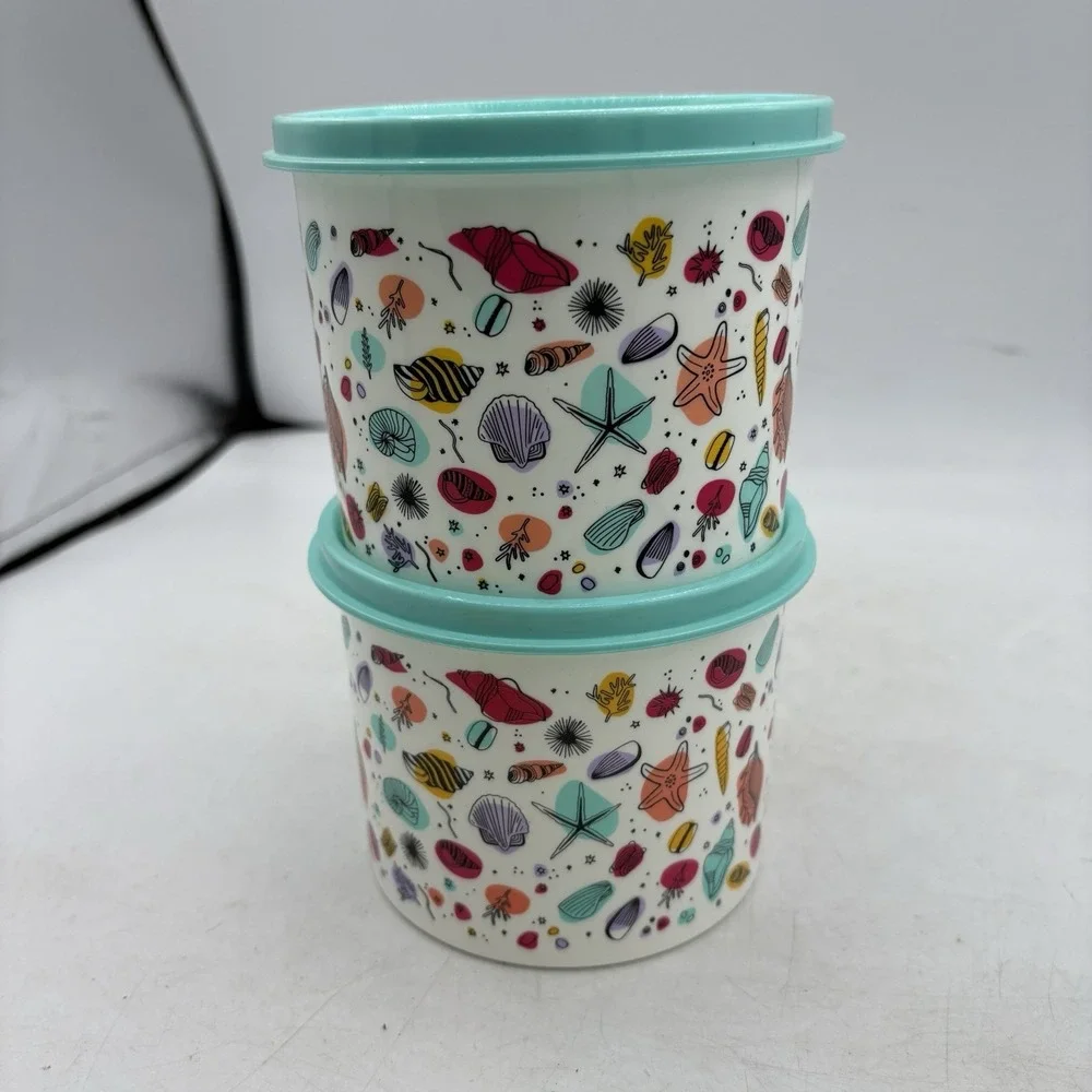 Tupperware Food Storage Utopic Shore Mini 2 Cups Shell Sea Ocean White Set of 2